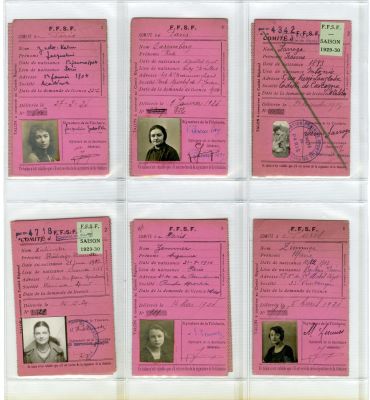 אוסף גדול של 'כרטיסי חבר' של נשים - אגוד הספורט הצרפתי לנשים. שנות ה־20. אוסף חשוב של 67 כרטיסי 