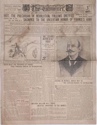 גיליון נדיר של ה'בוחן' המודיע על גזר דינו של דרייפוס במשפט החוזר ברן. גיליון נדיר של העיתון 
