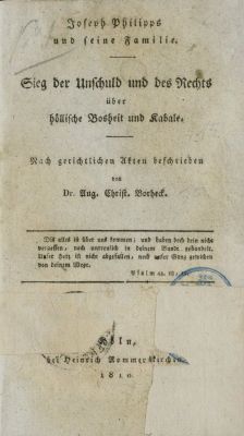 חיבור נדיר לטובת היהודים נגד העלילות האנטישמיות. קלן, 1810. Sieg der Unschuld und des Rechts 
