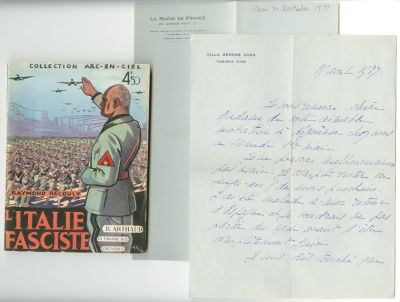 ריימונד רקולי - שני מכתבים בכתב ידו וספרו איטליה הפשיסטית. צרפת, 1934 - מהדורה ראשונה. Italie 
