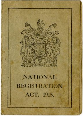 כרטיס רישום עיסוק של יהודי - אנגליה בזמן מלחמת העולם הראשונה. National Registration Act 1915 - 