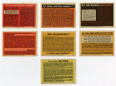 שבע תויות נייר אנטישמיות. מינכן, 1942. שבע תוויות נייר אנטישמיות, הוצאת המחוז המרכזי של המפלגה 