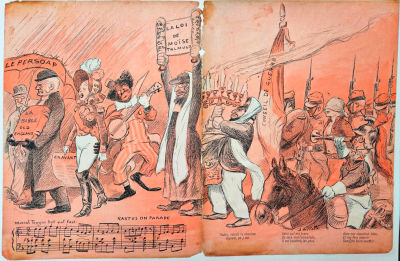 כרזה אנטישמית - מצעד הדתות. RASTUS ON PARADE - במצעד. כרזה אנטישמית המציגה תהלוכה של בני 