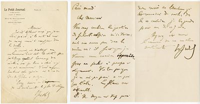 שני מכתבים מאת האנטישמי ארנסט ז'ודה מתנגדו הגדול של אלפרד דרייפוס. פריז, סביב 1890. שני מכתבים 