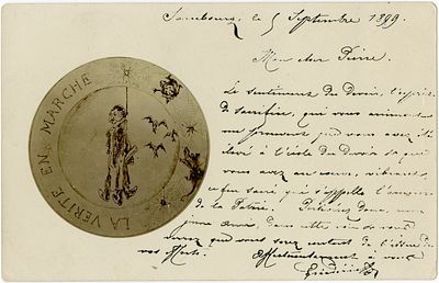 "האמת בתנועה" - כמיהת מתנגדיו של דרייפוס לראותו תלוי. גלויה נדירה. טולוז, 1899. גלויית דואר 