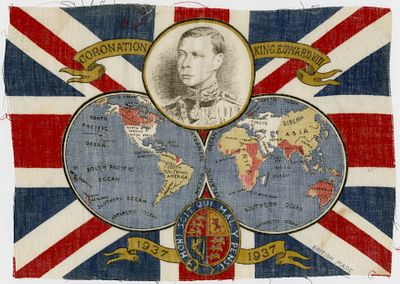 מפת בד לרגל הכתרת המלך אדוארד השמיני. CORONATION KING EDWARD VIII - "הכתרת אדוארד השמיני" - מפת 