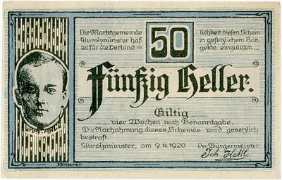 Rare Notgeld banknote (1920) featuring a portrait of Anton von Arco-Valley – the assassin of 