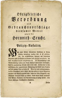 Government regulations against the cattle plague, including antisemitic directives prohibiting 