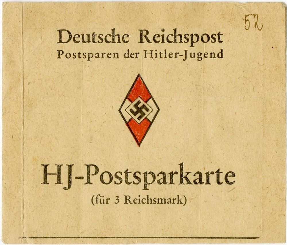 Hitler Youth savings booklet – Hitler stamps of the Third Reich. HJ Postsparkarte – Deutsche 