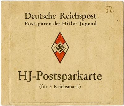Hitler Youth savings booklet – Hitler stamps of the Third Reich. HJ Postsparkarte – Deutsche 