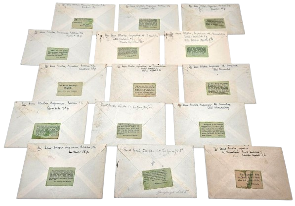 Collection of personal letters enclosed in mailing envelopes affixed with labels bearing 