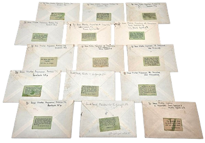 Collection of personal letters enclosed in mailing envelopes affixed with labels bearing 