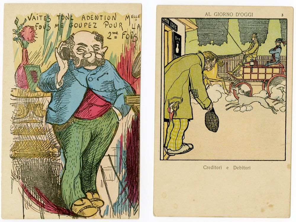 Collection of antisemitic postcards. Europe, late 19th and early 20th century. 17 antisemitic 