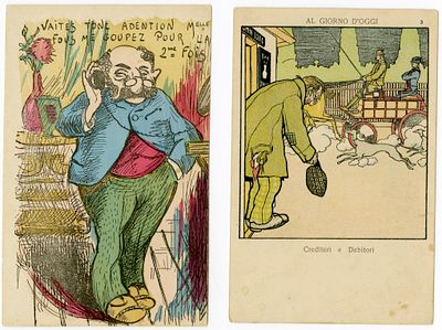 Collection of antisemitic postcards. Europe, late 19th and early 20th century. 17 antisemitic 