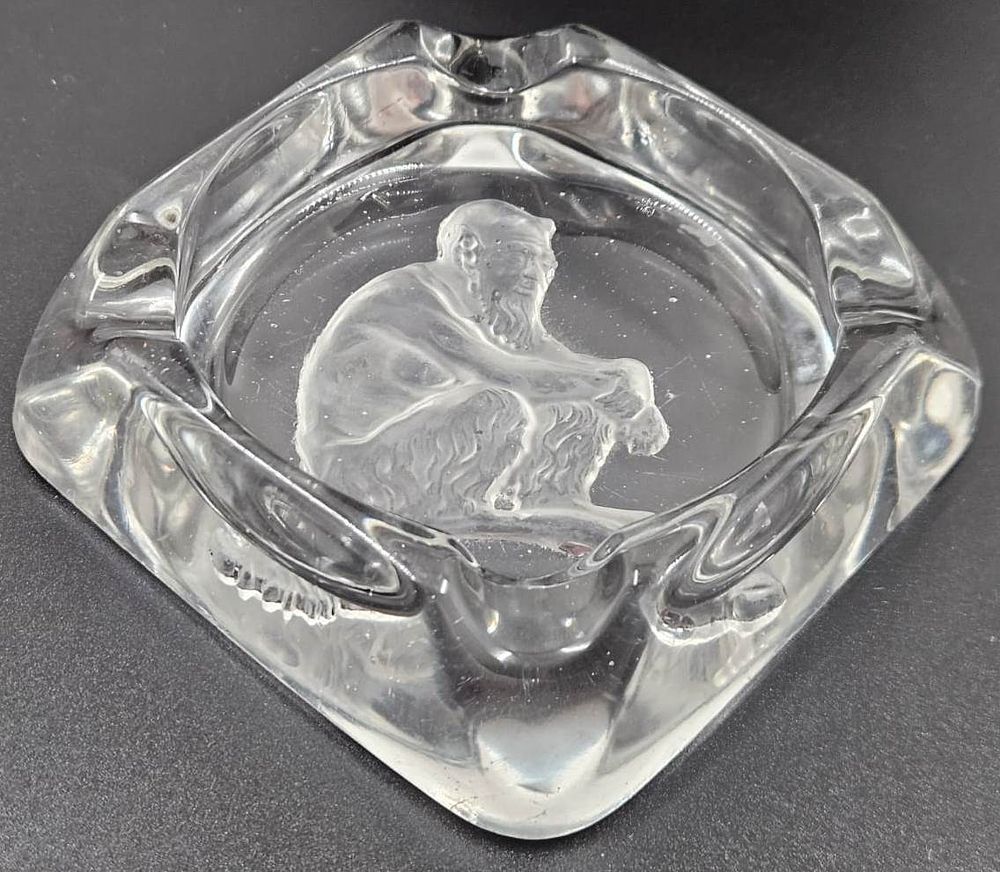 Antisemitic ashtray – the Jew depicted as the Devil. Antisemitic glass ashtray – at the base is 
