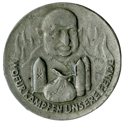 Antisemitic medal. Germany, on the eve of World War II. Antisemitic medal illustrating a 