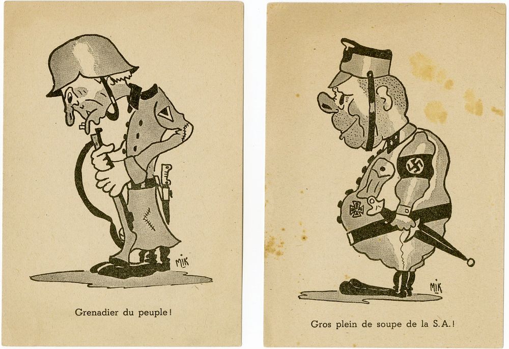 A series of illustrated anti-Nazi caricatures. [Alsace, 1942]. 8 anti-Nazi caricatures in 