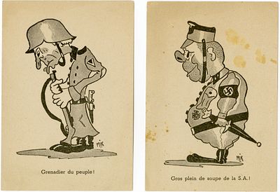 A series of illustrated anti-Nazi caricatures. [Alsace, 1942]. 8 anti-Nazi caricatures in 