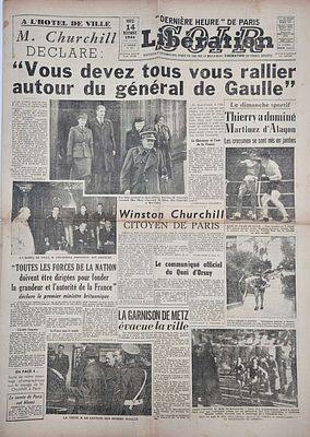 Historic issue of "Derni&egrave;res Nouvelles de Paris" reporting on Winston Churchill’s visit to 
