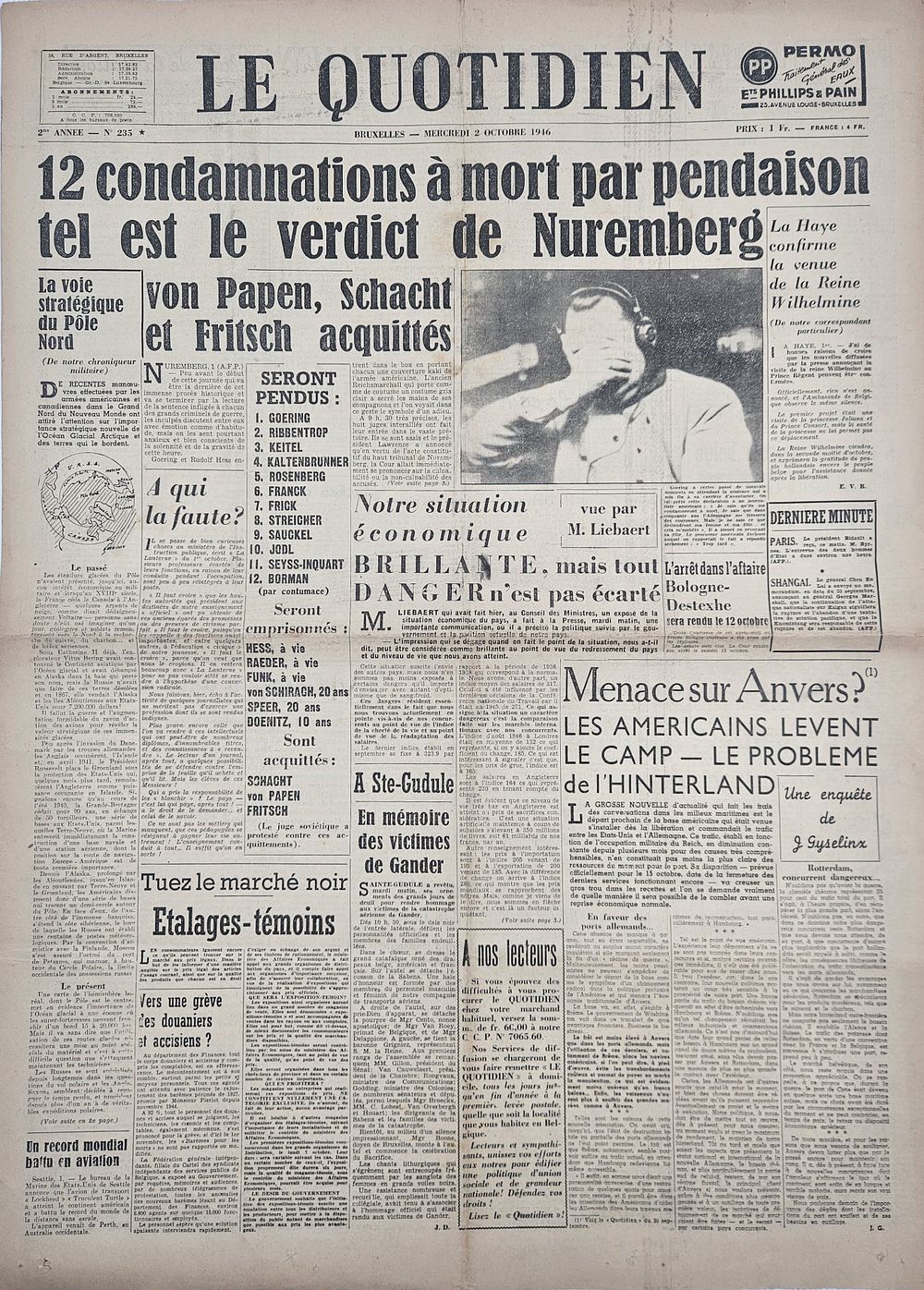 “Twelve death sentences by hanging – this is the Nuremberg verdict” – issue of the Belgian 