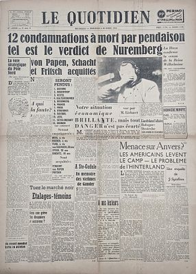“Twelve death sentences by hanging – this is the Nuremberg verdict” – issue of the Belgian 