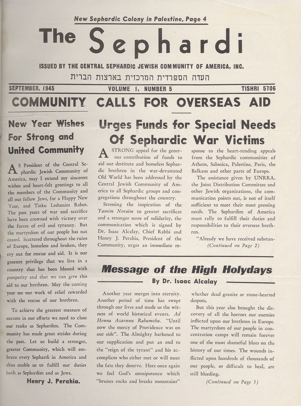 Bound volume of issues of the rare journal HaSefaradi – New York, post–World War II. Bound 