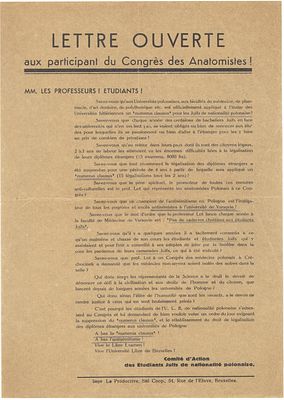 “Open letter to the participants of the Anatomists’ Congress!” –
A sharply worded poster 