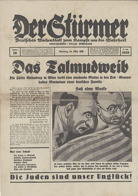Two issues of the antisemitic newspaper Der St&uuml;rmer – February 1939. Der St&uuml;rmer – Two issues 