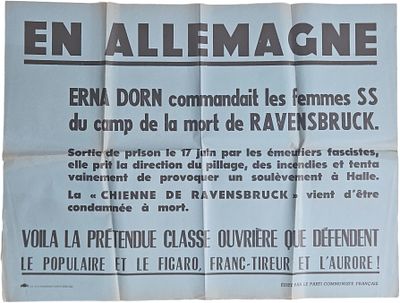 “The Bitch of Ravensbr&uuml;ck” Has Just Been Sentenced to Death – Large Poster. Paris, 1953. Large 