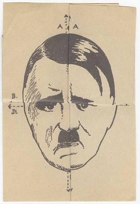 Find the Fifth Pig – Foldable Anti-Nazi Caricature. C. 1930s. "Fold as indicated – and find the 
