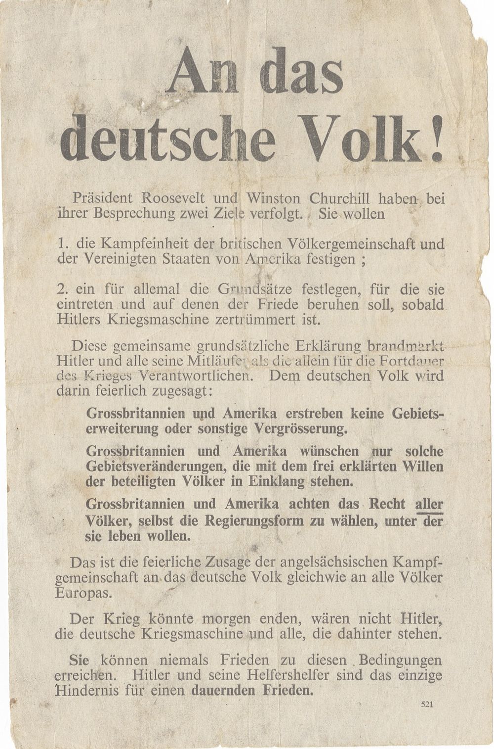 “Hitler and his men are the only obstacle to lasting peace” – A leaflet dropped by Allied 
