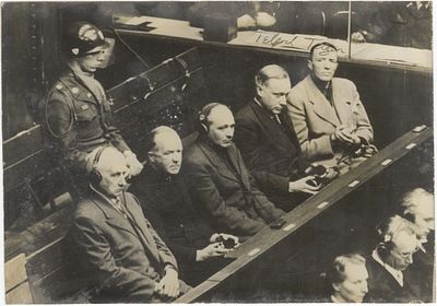 Photograph from the Nuremberg Industrialists Trial, signed by Chief Prosecutor Telford Taylor. Ph 