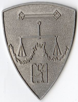 Design for a lapel pin bearing the emblem of the 6850th Internal Security Unit at the Nuremberg 