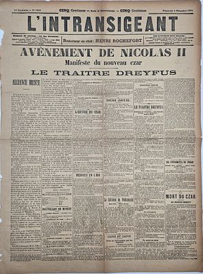 “The traitor Dreyfus” - a rare issue of L’Intransigeant from the early days of the Dreyfus 