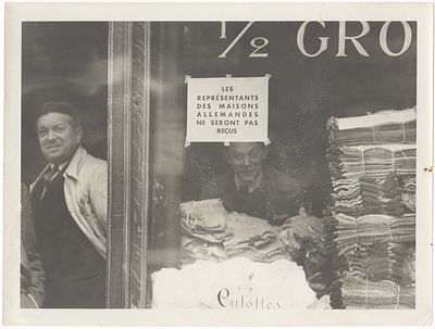 Photograph of a protest by Jewish merchants in France in response to the boycott of Jewish 