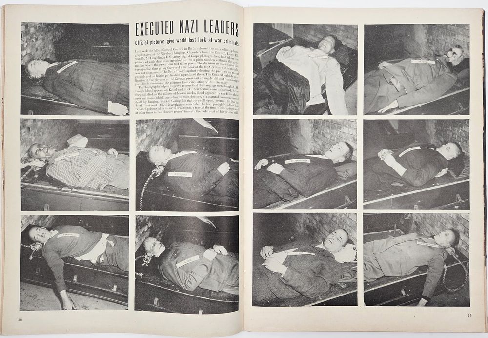First publication of photographs of the execution of the sentences in Nuremberg in the American 
