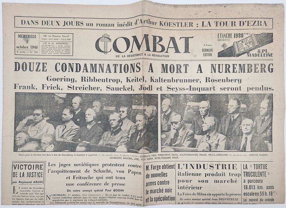 Issue of the newspaper Combat - Twelve death sentences in Nuremberg - extensive report on the 