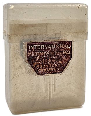 A cigarette case produced for Allied personnel at the Nuremberg Trials - 1945. A plastic 