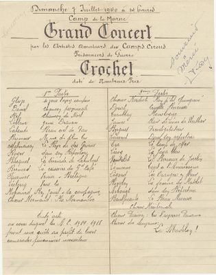A handwritten program for a performance held in a French prisoner-of-war camp - July 1940. “Gran 