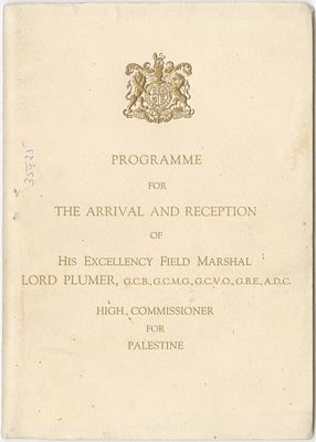 The official program for the events marking the appointment day of Herbert Plumer as the 