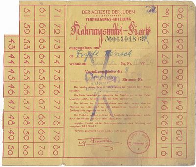 Daily food ration card. Ł&oacute;dź Ghetto, 1942. Food ration card (Nahrungsmittel-Karte) from the 