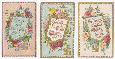 Early Greeting Postcards Decorated with Swastikas. United States, Early 20th Century. 10 