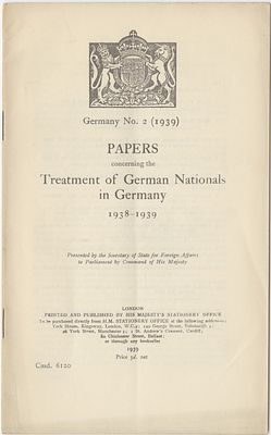 Testimony Report on Nazi Crimes in Germany. London, 1939. Papers concerning the Treatment of 
