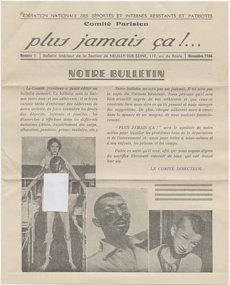 Never Again! – Issue No. 1 of the Bulletin of the National Federation of Deportees and 