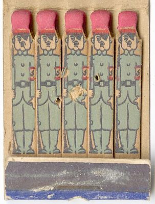 American Anti-Nazi Matchbox with Matches in the Form of Adolf Hitler. “MAKE IT HOT FOR HITLER” – 