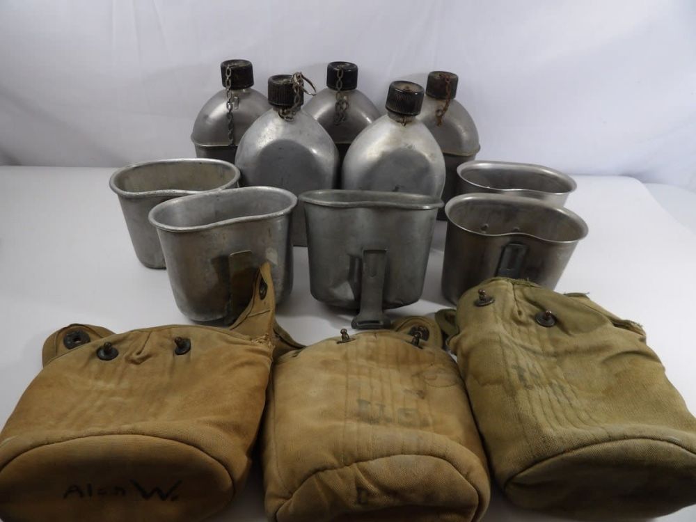 Lot 74: Lot of WW2 WWII Canteens and Cups with 3 Covers
