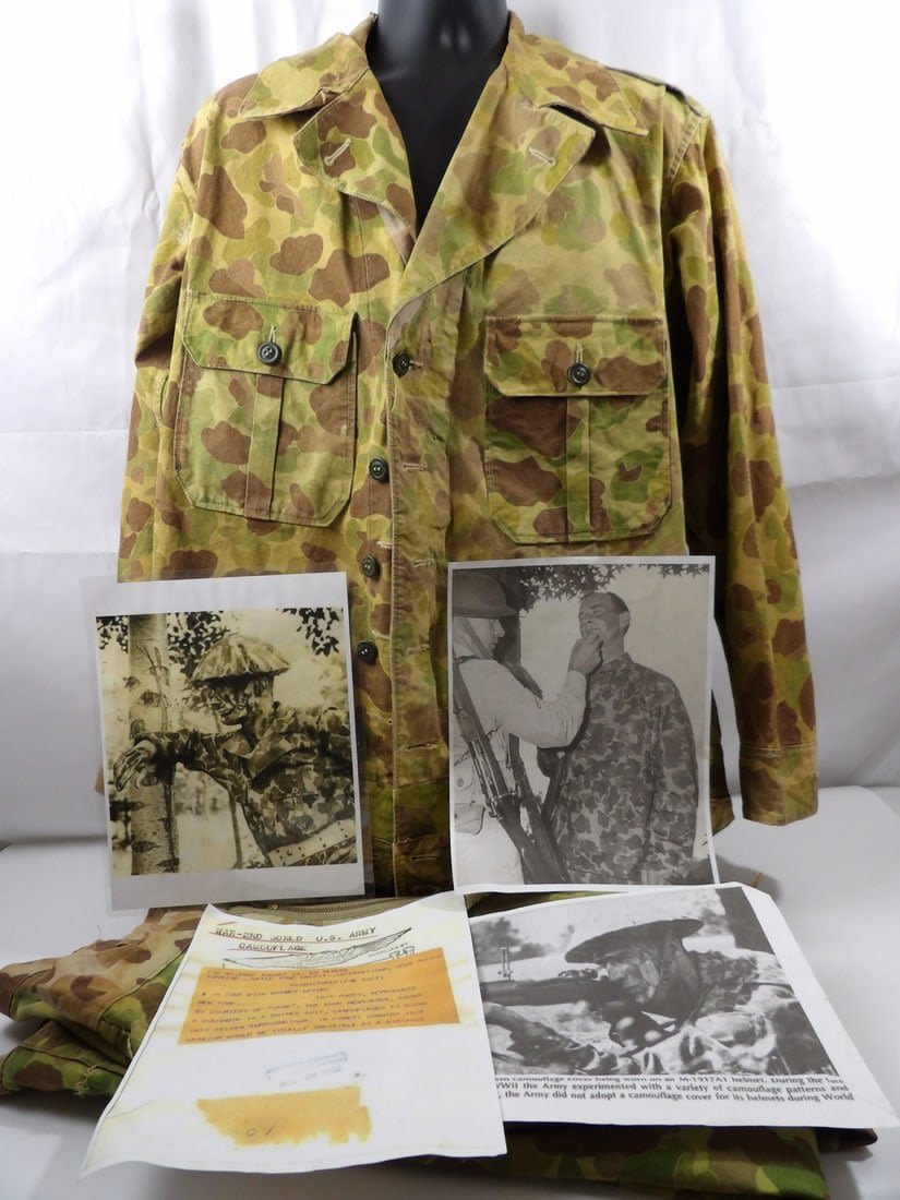 Lot 163: Extremely rare and Named Pre WW2 Experimental Camoflauge Shirt/Pant Set