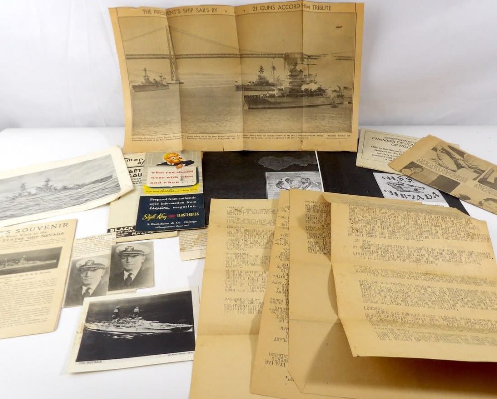 Lot 186: WW2 WWII USS Nevada Radio Press News Grouping