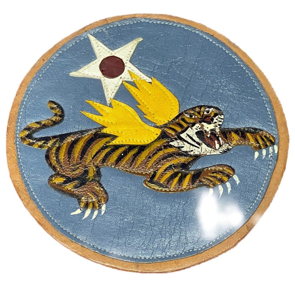 Lot 222: WWII China Air Task Force Jacket Patch in Leather 14th AAF Flying Tiger's