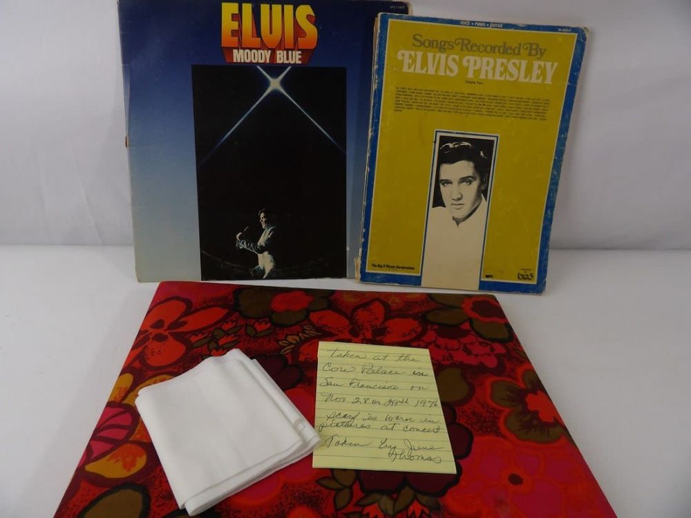 Lot 308: Stunning Autographed Elvis Presley Scarf and Scrapbook Lot